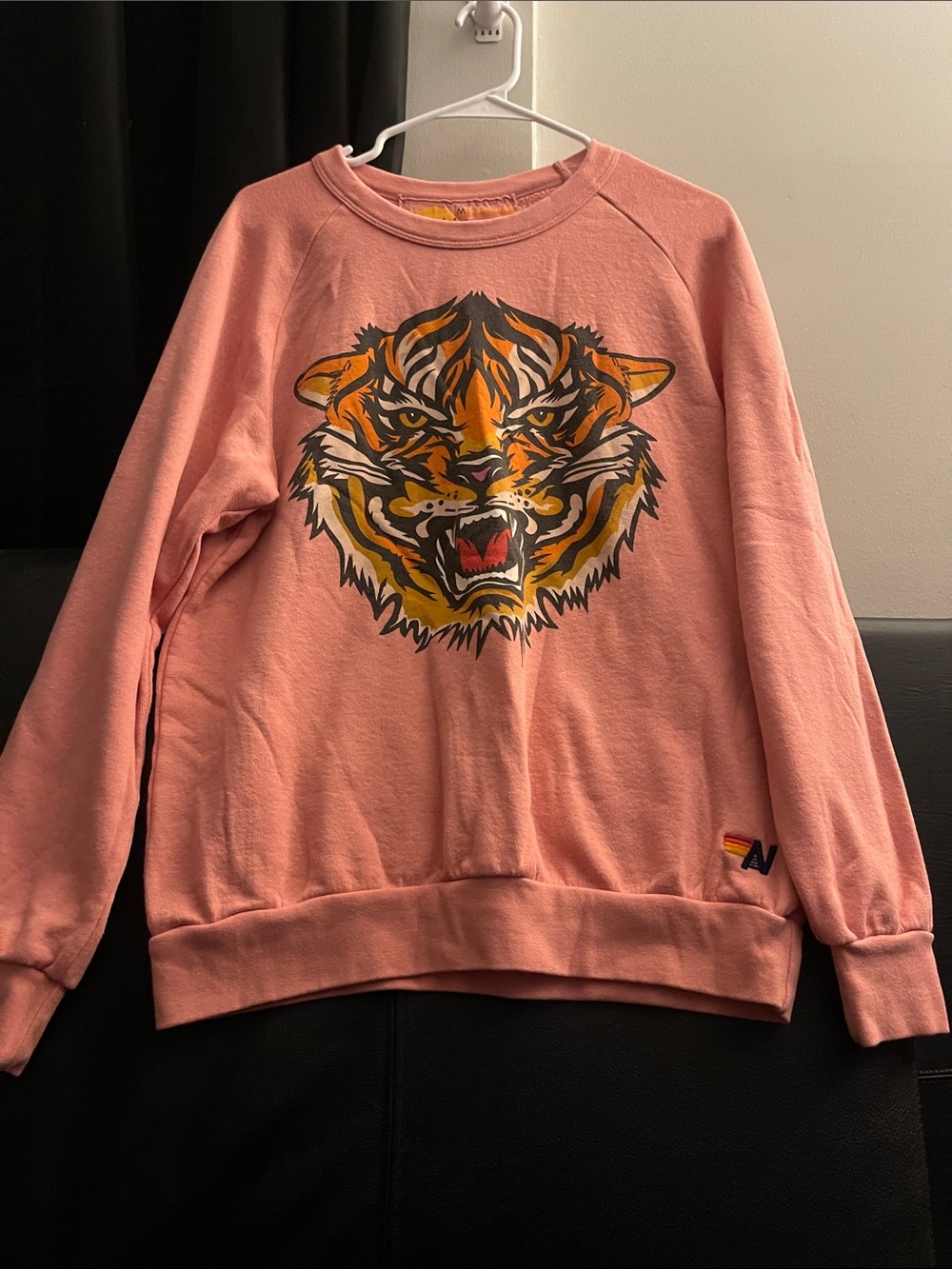 Aviator Nation Bold Tiger Graphic Princeton Coral CrewNeck Sweatshirt Sz Med EUC